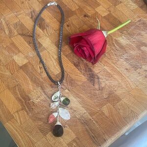 Handmade Brown Cord Necklace with Multicolor Gemstone Pendant